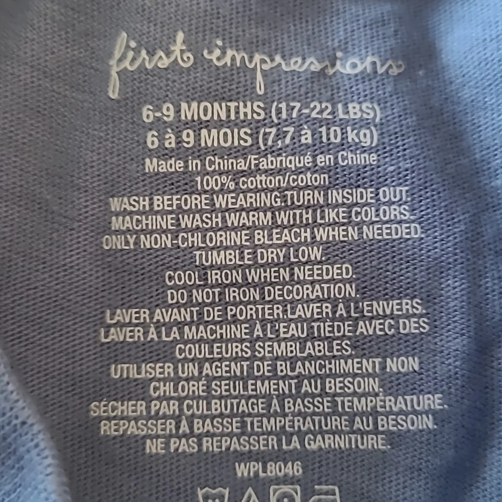 First Impressions Christmas Short Sleve Shirt, Blue, Sizes 6-9 months. - Picture 4 of 5